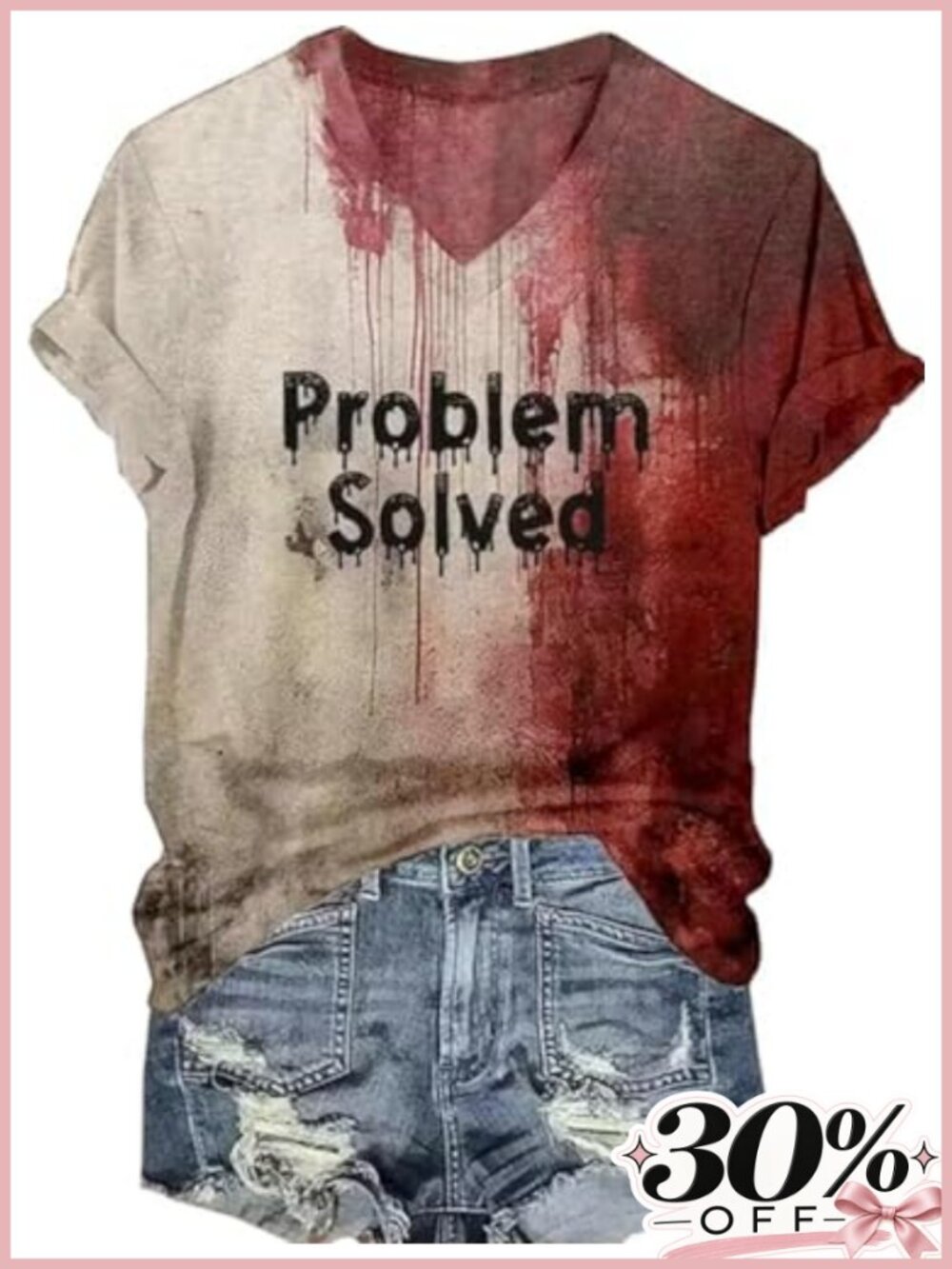Womens Halloween I'm Fine Bloody Graphic Tee V-Neck Short Sleeve Cotton Blend